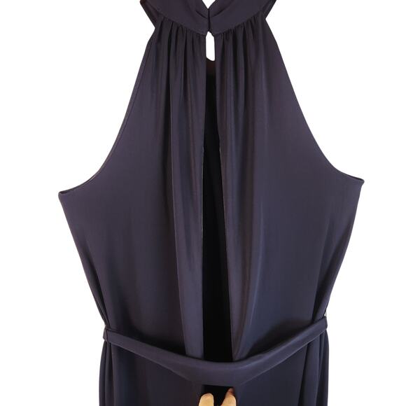 Ann Taylor Jumpsuit Halter Wide Leg WMNS L Navy Blue Sleeveless Tie Waist EUC - Picture 10 of 16